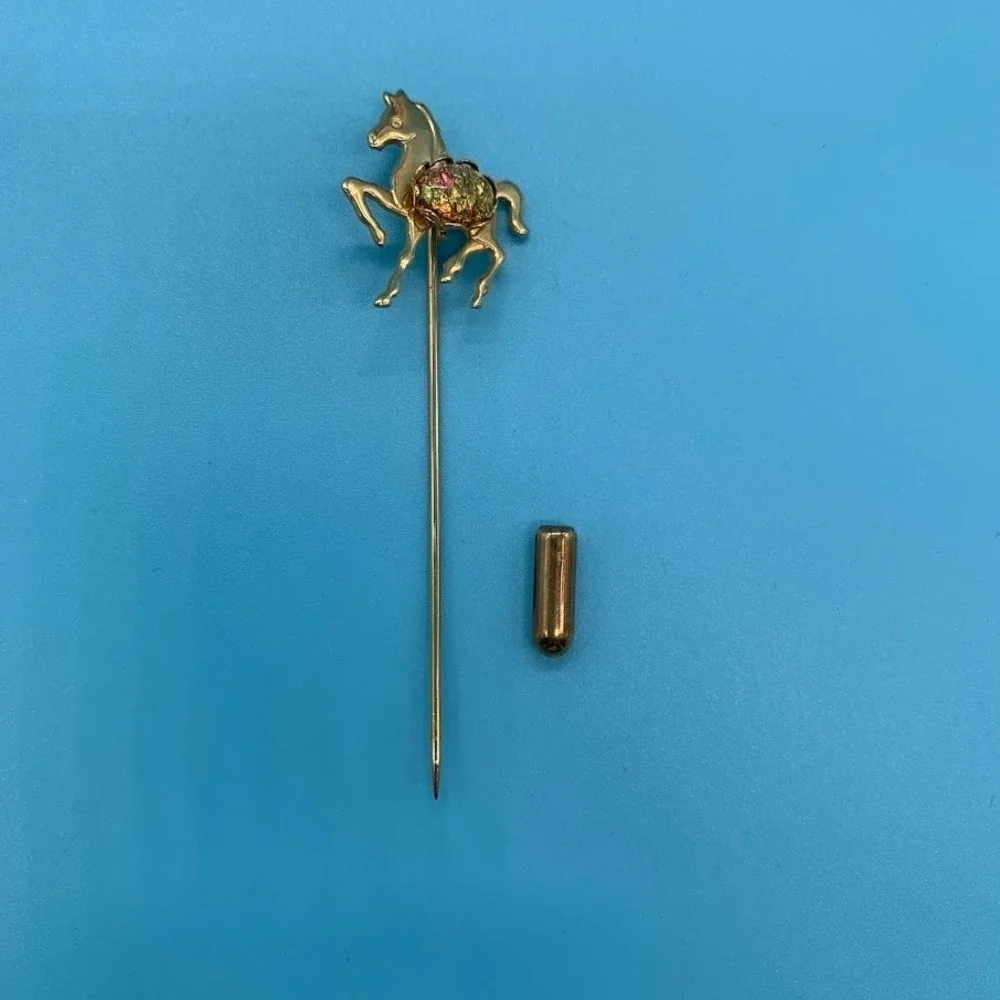 Vintage Horse Equestrian‎ Stick Pin Hat Lapel Gold Toned